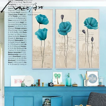 Poster Verticale dreptunghiulare pictură Albastru floare de mac în stil European Modern home decor de perete de arta canvas print