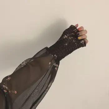 2020 Toamna Femei Sexy Rochie Neagra Vintage Flower Lungă Puff Maneca Rochii De Șifon Coreean Mini Casual Vestidos Mujer Haine