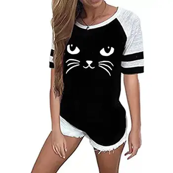 2021 Moda Ragla Cat Scrisori De Imprimare T-Shirt Pentru Femeie T-Shirt Femei Plus Dimensiune Topuri Grafic Tricouri Femei Femme Amuzant Trunchiate Rock