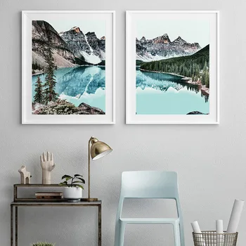 Moderne De Munte, Zăpadă, Lac, Pădure, Peisaj Natural Panza Pictura Arta Decor Acasă Și Postere De Imprimare Imagine Pentru Camera De Zi