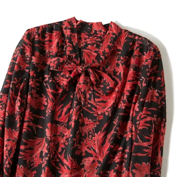 SuyaDream Femei Imprimat Arc Guler Bluze 95% Crep De Mătase Cu Mâneci Lungi Birou Bluza Tricou 2019 Birou Doamnă Tricouri