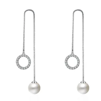 Femeile Perle Cercei Lungi cu Cubic Zirconia Moda Argint 925 Legăna Cercei pentru Nunta Logodna Bijuterii