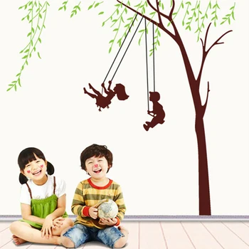 Băiat Fată Leagăn Din Copilărie Copac Autocolante De Perete Copii Dormitor Living De Fundal De Vinil De Perete Decor Mural Decalcomanii