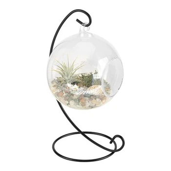 Agățat Terariu de Sticlă Clară Mare Vaza de Sticla Cu 23cm Metal Display Stand Scenă Ocean De Aer, Plante Suculente Plantat Acasă