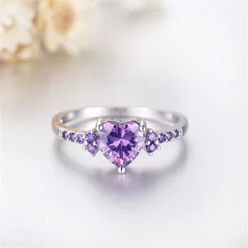 Au Certificat Argint 925 Violet Zircon Cristal Inel Pentru Femei Minunate in Forma de Inima Bijuterii Romantic Cadou de Ziua Îndrăgostiților