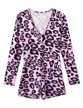 2020 Primăvară Sexy Femei Violet Leopard De Imprimare Elegant Pijamale Pijamale, Body-Uri Cu Maneca Lunga Bodycon Scurt, Salopete, Pijamale