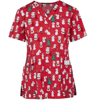 Vara Femei Tricou Maneca Scurta Moș Crăciun Print V-neck Blaturi de Lucru Uniformă de Crăciun, ziua Recunostintei Harajuku T-shirt #