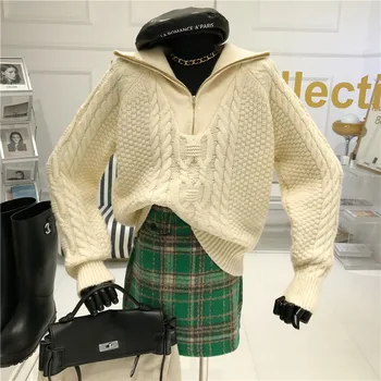 Design de cânepă pulover Femei Toamna / iarna 2020 Noua Moda vrac îmbrăcăminte exterioară Pulover Rever versatil haina tricot