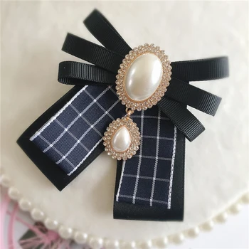 Noua Pânză de Artă Brosa Arc coreean Pearl Stras de Cristal Cravată Guler de Cămașă Cravată Luxulry Bijuterii Cadouri pentru Femei Accesorii