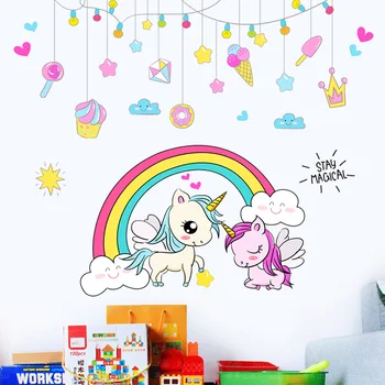 Rainbow Unicorn Autocolante de Perete pentru camere de copii din PVC autocolant decalcomanii de uz casnic podoabă autocolante de perete pe perete pictura tapet