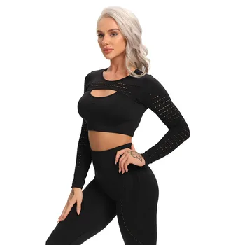 Femei t-shirt fără Sudură Crop Top cu Maneci Lungi de Antrenament Sport Fitness Yoga Top Sport Atletic de Sală de Funcționare Haine Sexy