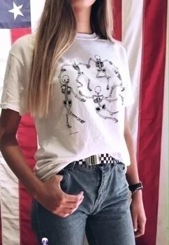 Starqueen-JBH Schelet Dans T-Shirt Tumblr Grunge Estetice Tricou Alb Hipster Art Sapa Tricou