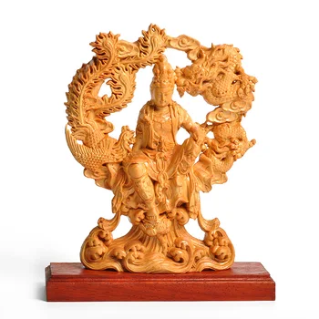 20CM Dragon Phoenix Zeita de Mercy Guanyin statuie a lui buddha din Lemn Dublu față-Verso Gol handmade, decor Acasă Cadou barca decor