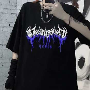 Femei T-Shirt Goth Y2K Harajuku Topuri Punk Scrisoare de Imprimare Vrac Maneci Scurte Kawaii Grafic coreean Stiluri de Dropshipping Plus Dimensiune
