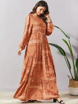 Boho imprimate rochie drapata Ramadan Eid Mubarak Dubai Caftan Abaya Turcia Hijab Africane dashiki Pentru Femei Haina plus dimensiune VKDR2069