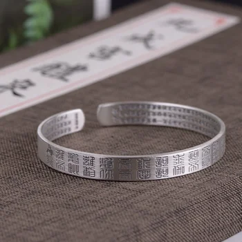Real Pur 990 Sterling Silver Deschide Manșetă Bratari pentru Femei Budiste Amuleta Binecuvântare Brățară Bijuterii