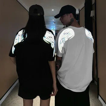NiceMix Unisex tricou Barbati Femei Reflectorizante Aripa de Imprimare Harajuku Tricou Ins Stilul Supradimensionat Mâneci Scurte Cuplu Haine
