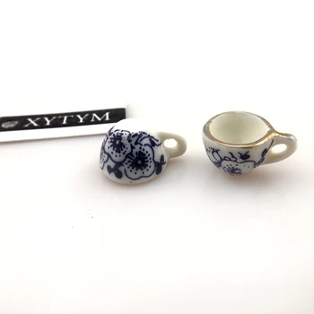 50pcs/lot Floare Albastră Tipărite Antic Stil Chinezesc Ceașcă de ceai Pandantive 16x11x9mm Ceramice Farmecele Pentru DIY