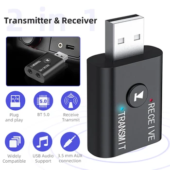 Mini USB Bluetooth 5.0 Transmițător Receptor 3.5 mm AUX Jack Stereo Muzică Bluetooth Dongle Wireless Adapter Kit Auto pentru TV, PC