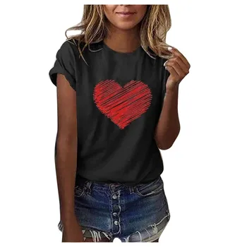 Femei T Shirt de Imprimare Inima Ziua Îndrăgostiților Casual Maneca Scurta Tricou O Gâtului în formă de Inimă Pulover Topuri Tricouri Mujer 2020