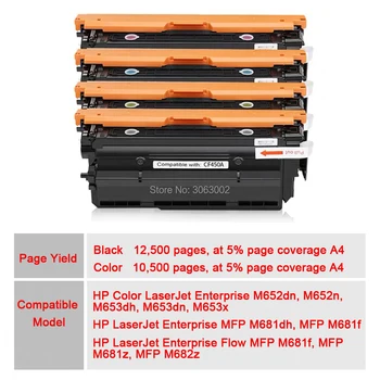 Misee 655A de Înlocuire a Cartușului de Toner Compatibil pentru HP CF450A CF451A CF452A CF453A M652dn/M652n/M681f/M681dh/M653dn/M653x