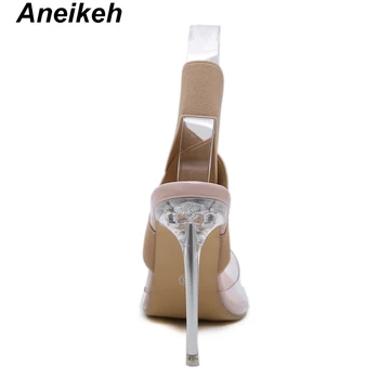 Aneikeh 2019 Concis PVC Femei Sandale Transparente din Sticlă Clară Tocuri Subtiri de Mare a Subliniat Toe Slip-On Rochie Lady Pantofi de Caise 4-11