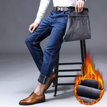 2019 Iarna Noi Bărbați Cald Blugi Negri Clasic Stil de Moda de Afaceri Slim Fit Stretch Denim Pantaloni sex Masculin Brand Pantaloni Groase