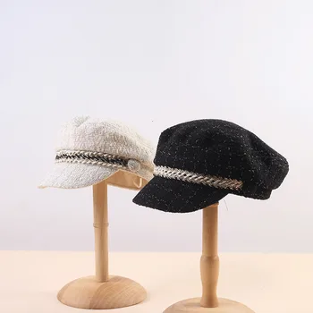 2020 Nouă Femei Pălării De Tweed În Carouri Vânzător De Ziare Capace Lanț De Sus Plat Vizor Capac Vintage Carouri Bereta Capac De Sex Feminin Toamna Pălării De Iarnă