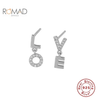 ROMAD Stud Cercei Argint 925 Toate-Meci la moda Zircon Scrisoare Cercei cu Diamante Pentru Femei Pendientes Mujer