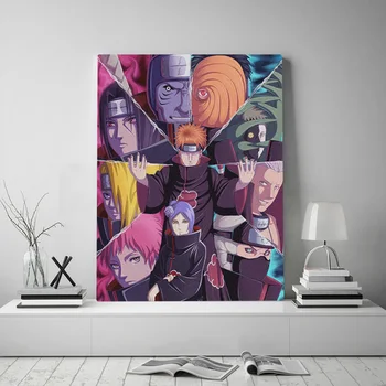 Colab Akatsuki Naruto Anime Poster Înrămat Cadru De Lemn Panza Pictura Arta De Perete Decor Camera De Zi Studiu Decor Acasă Printuri