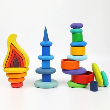 Jucărie pentru copii Rainbow Stivuitor din Lemn de Învățământ Forma de Puzzle stivuire Familie, jocuri, jucarii din Lemn pentru Copii Mișto de Joc
