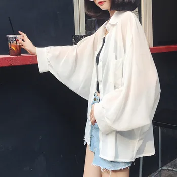 Bluza Kimono de Vară Cardigan Femei Tricou Subțire 2019 Primăvară Topuri cu Maneci Lungi de sex Feminin Transparent Blusas de protecție Solară DD8118