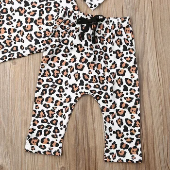 Nou-Născut Fetița Leopard De Imprimare Haine De T-Shirt, Blaturi +Jambiere Lungi Pantaloni Tinutele Casual Din Bumbac Cu Maneca Lunga Îmbrăcăminte