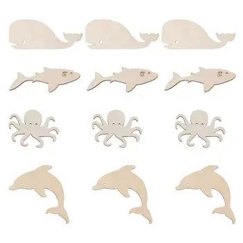 24buc din Lemn Nefinisat, Decupaje Ocean Animale din Lemn Vopsea Meserii pentru Proiecte DIY