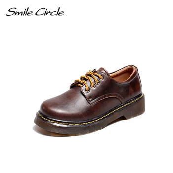 Zâmbet Cerc Oxford Flats Pantofi Femei din Piele Pantofi de Toamna Retro platforma pantofi Confortabili pantofi casual Prod