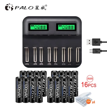 PALO încărcător pentru baterii reîncărcabile aaa baterie aa 1.2 v NI-MH NICD rechargebal baterie+16pcs AAA1100mah baterii nimh