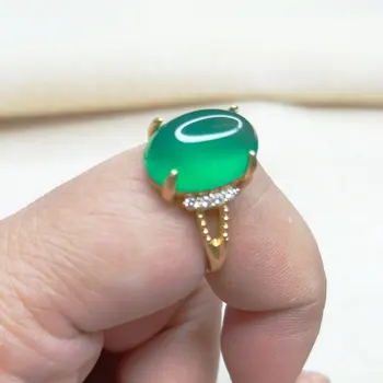 Natural verde calcedonie inel proces Vechi de metal, fără decolorare Sticlă de diamante potrivit pentru femei