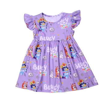 Rochie De Printesa Pentru Fete Flutter Sleeve Dress De Desene Animate Cocomelon Copil Haine De Fata Cu Lapte De Mătase Casual Copilul Fata Rochie De Vara