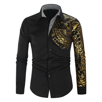 Formal Imprimate Tricou Pentru Barbati Guler de Turn-down Camasi cu Maneci Lungi de Lucru de Afaceri de sex Masculin Bluza 2020 Îmbrăcăminte pentru Bărbați