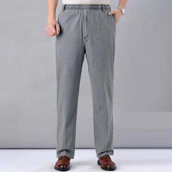 Lenjerie de pat Bumbac Vrac Elastic Subțire de Muncă Vintage Largă Picioare Pantaloni pentru Bărbați de Talie Mare Trausers Pantaloni de Vară de Îmbrăcăminte Noutate 2020