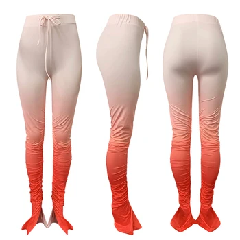 2020 Tendință de Îmbrăcăminte Stivuite Jogger Pantaloni cu Slit Cordon Stivuite Jambiere pantaloni de Trening Femei Ruched Bell Jos Fantă Front