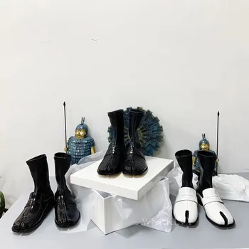 Noi Split Toe întinde Genunchi ridicat cizme pentru Femei din piele de brevet culori amestecate cizme lungi doamnelor toc mic Cowboy Cavaler botas 2020
