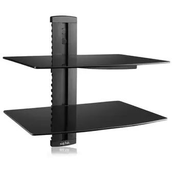 Negru 2 Plutitoare Raft cu Consolidat Sticlă Călită pentru DVD Playere/Cablu Cutii/Jocuri Console/Accesorii TV 2 Raft, Negru