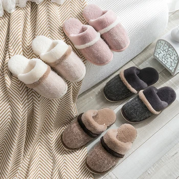 2020 Iarna Noi Acasa Femei Blana Slipers Solidă Bumbac De Pluș Cald Dormitor Pereche De Pantofi Confortabil Interior Femeile Cu Blană Papuci