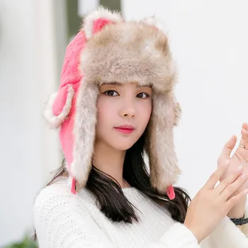 Iarna Femei Faux Fur Bomber Pălărie Dulce Drăguț Pisică Ureche Earflap Cap În Aer Liber De Schi De Zăpadă Pălării Ruse Ushanka 4 Culori Vânt Cald