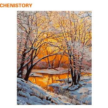 CHENISTORY Fara rama Zăpadă Râu DIY Pictura De Numere Pictate manual, Pictura Peisaj Caligrafie Pentru Decor Acasă 40x50cm Arte