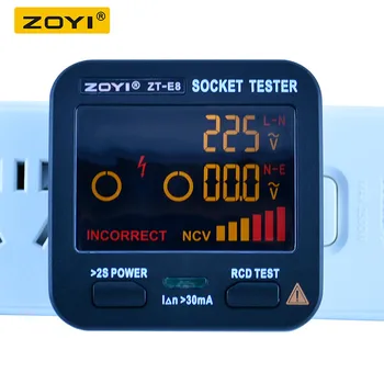 Digital Socket Tester ZOYI ZT-E8 Smart LCD Socket checker Tensiunii NCV Test Detector NE-a UNIT UE UA Plug Ground Zero Linie RCD Verifica