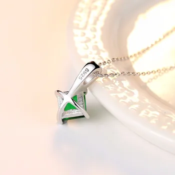 CZCITY Farmecul Lanț Colier Smarald Verde Cubic Zirconia Populare Bijuterii Argint 925 Pandantiv Colier pentru Femei Cadouri