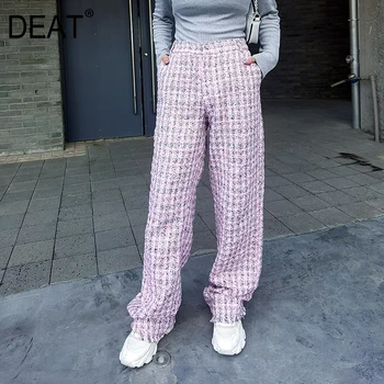 DECESUL 2021 primăvară Talie Mare Lungime Completă culoare Roz Plaided Fermoare Buzunar Street Fashion Femei Pantaloni Femei Pantaloni WO03811L