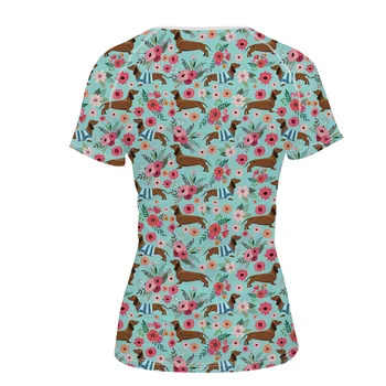 NOISYDESIGNS Frumoasa Floare Stil Tricou de Vara pentru Femei Maneci Scurte Respirabil caini Teckel Model de Tricou 3d de sex Feminin Topuri